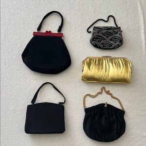 BUNDLE Vintage Black and Gold Women's Handbag Evening Purse Clutch Collection